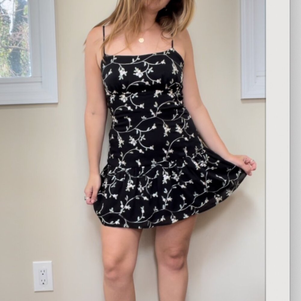 Embroidered Black Floral Dress